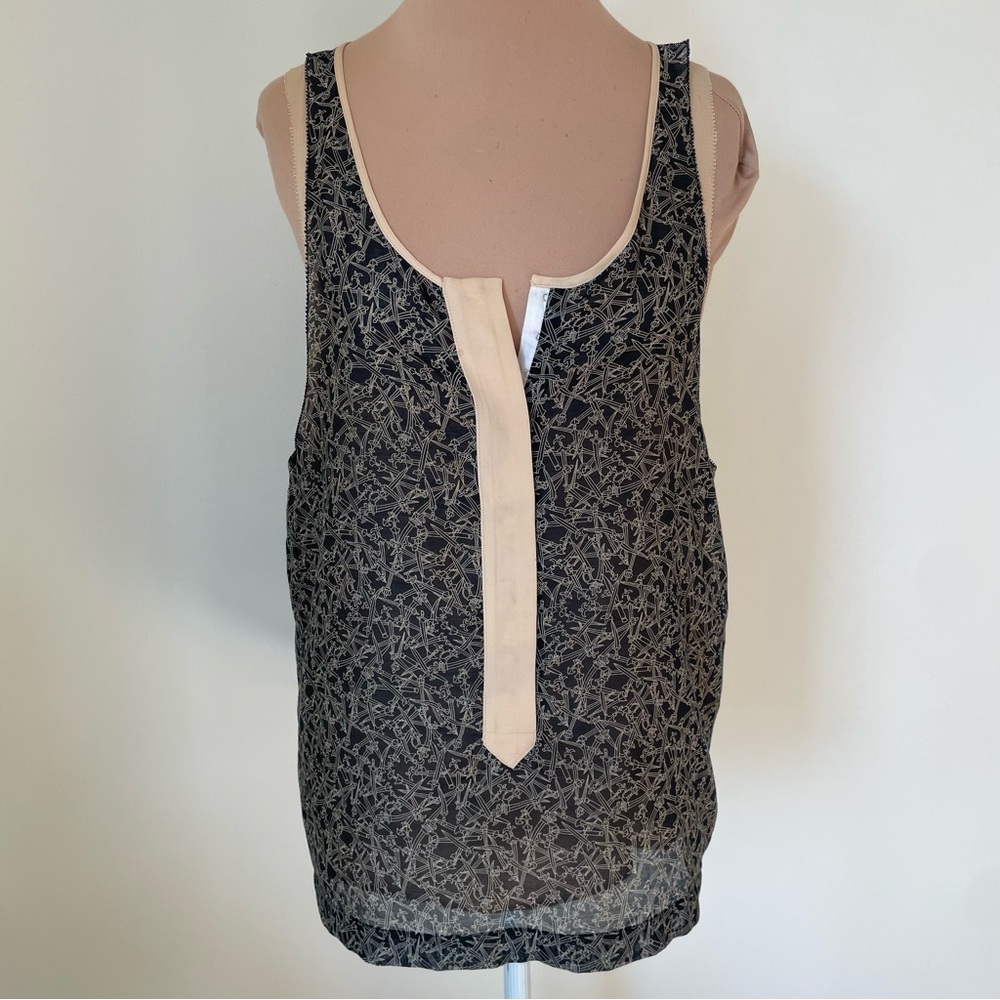Rag & Bone Silk Sword Print Sheer Layered Hook Eye Sleeveless Tank Top Blouse 8